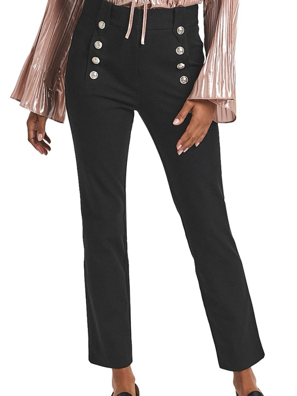 10 Crosby Derek Lam Black High-Rise Sailor Button Flare Trousers